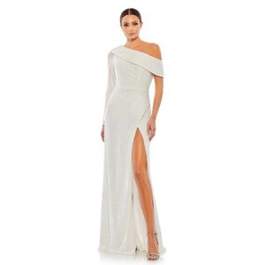 Mac Duggal 26571 NWT SEQUINED DROP SHOULDER FAUX WRAP GOWN